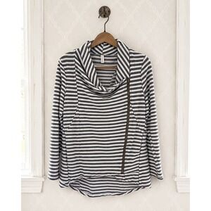 My Beloved Striped Asymmetrical Zip Cowl Neck Pullover Top Size L